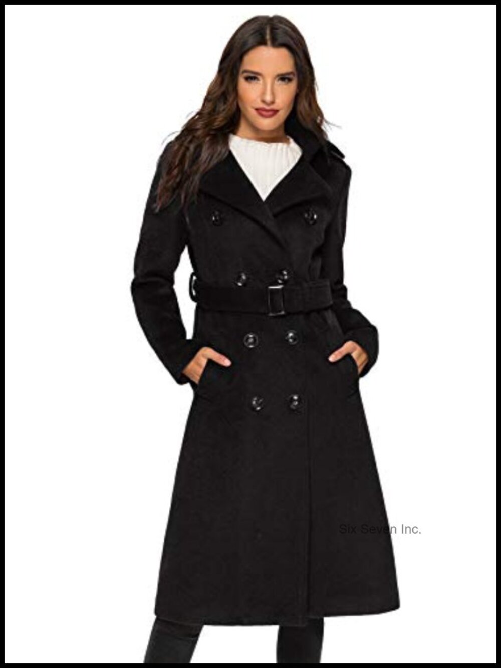 Wool Trench Coat Double Breasted Long Pea Coat with Belt